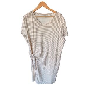 Vince Striped‎ Knit Tunic Dress Side Tie Beige Brown XL